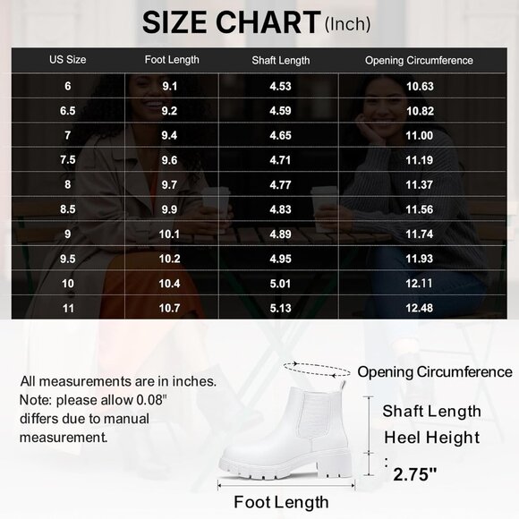 Vepose Women's White Faux Chelsea Leather Lug Sole Elastic Slip on Ankle Booties - Picture 6 of 9